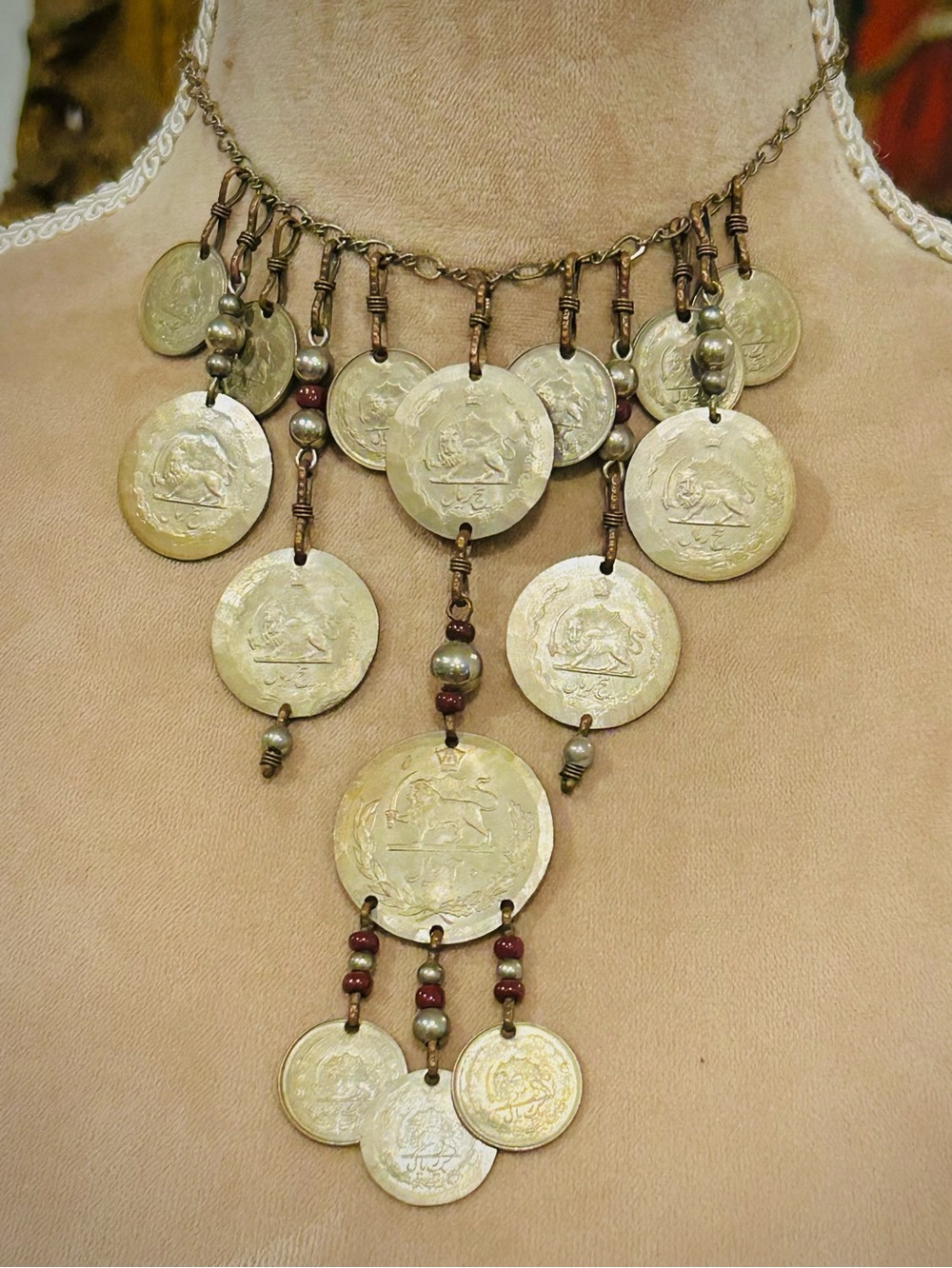 Antique Old Gypsy Coin Choker Necklace Mystical Enchanted